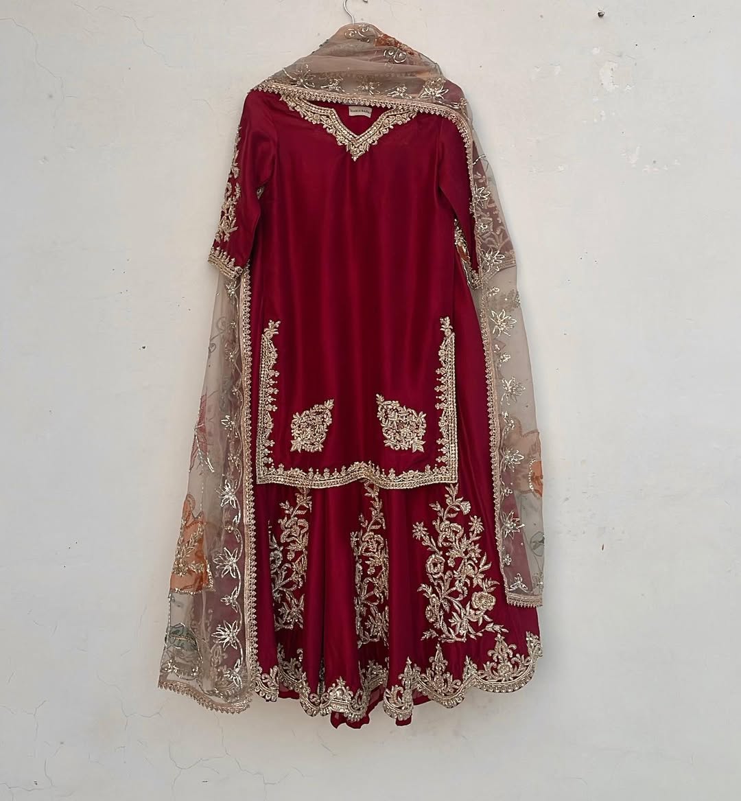 Exclusive Organza Satin Hand Work Sharara Suit With Dupatta
