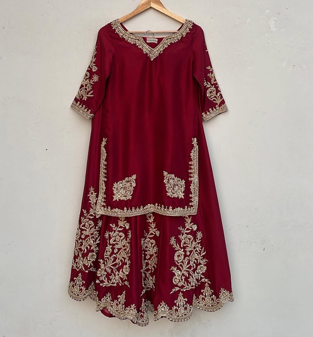 Exclusive Organza Satin Hand Work Sharara Suit With Dupatta